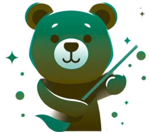 friendly bear mascot logo with broom